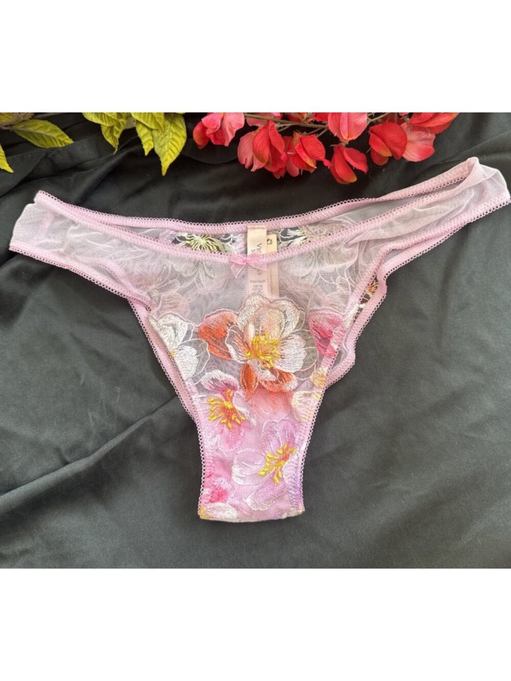 VICTORIA'S SECRET S PINK EMBROIDERED FLORAL HI LEG BRAZILIAN PANTIES NWT $30